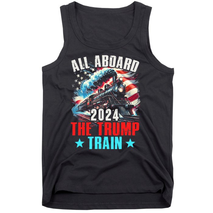 All Aboard The Trump Train 2024 Trump 2024 Us American Flag Tank Top