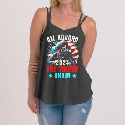 All Aboard The Trump Train 2024 Trump 2024 Us American Flag Women's Strappy Tank