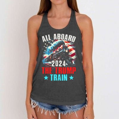 All Aboard The Trump Train 2024 Trump 2024 Us American Flag Women's Knotted Racerback Tank