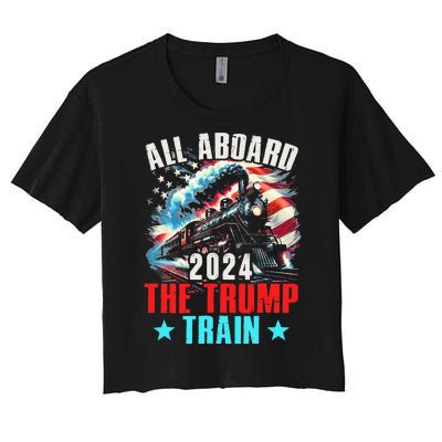 All Aboard The Trump Train 2024 Trump 2024 Us American Flag Women's Crop Top Tee