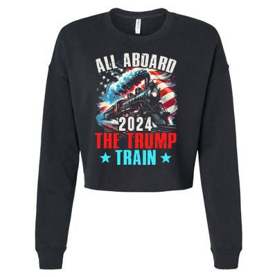 All Aboard The Trump Train 2024 Trump 2024 Us American Flag Cropped Pullover Crew