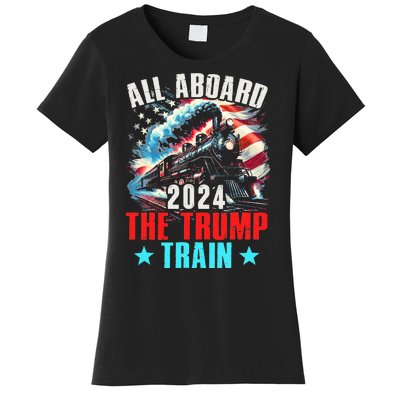 All Aboard The Trump Train 2024 Trump 2024 Us American Flag Women's T-Shirt