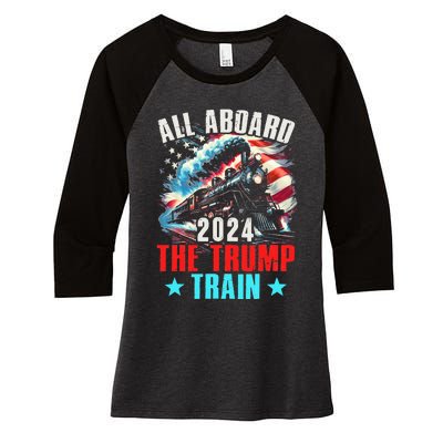 All Aboard The Trump Train 2024 Trump 2024 Us American Flag Women's Tri-Blend 3/4-Sleeve Raglan Shirt