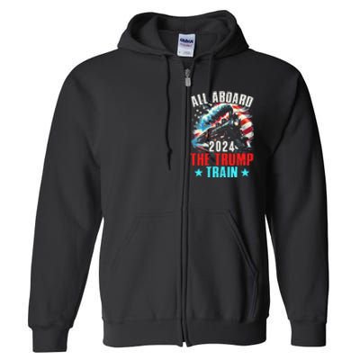 All Aboard The Trump Train 2024 Trump 2024 Us American Flag Full Zip Hoodie