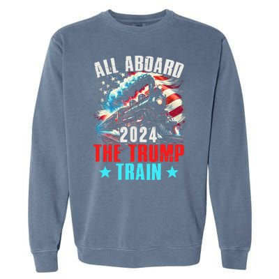 All Aboard The Trump Train 2024 Trump 2024 Us American Flag Garment-Dyed Sweatshirt