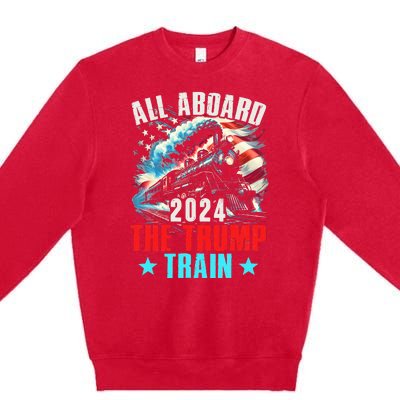 All Aboard The Trump Train 2024 Trump 2024 Us American Flag Premium Crewneck Sweatshirt