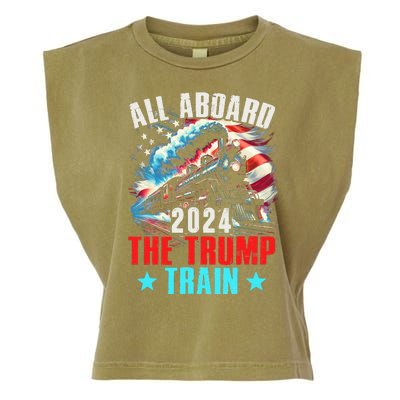 All Aboard The Trump Train 2024 Trump 2024 Us American Flag Garment-Dyed Women's Muscle Tee