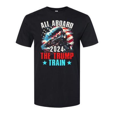 All Aboard The Trump Train 2024 Trump 2024 Us American Flag Softstyle CVC T-Shirt