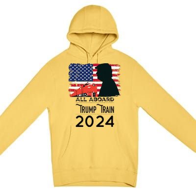 All Aboard Trump Train 2024 Vintage American Flag Apparel Premium Pullover Hoodie