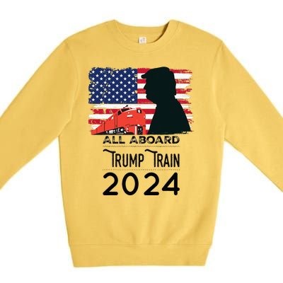 All Aboard Trump Train 2024 Vintage American Flag Apparel Premium Crewneck Sweatshirt