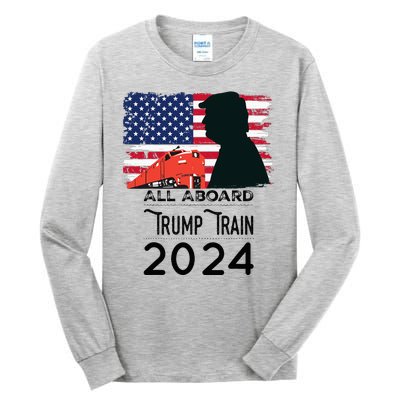 All Aboard Trump Train 2024 Vintage American Flag Apparel Tall Long Sleeve T-Shirt