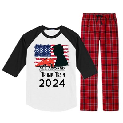 All Aboard Trump Train 2024 Vintage American Flag Apparel Raglan Sleeve Pajama Set