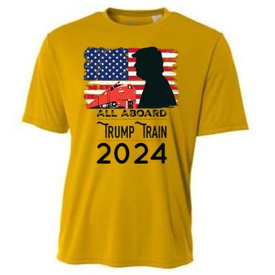 All Aboard Trump Train 2024 Vintage American Flag Apparel Cooling Performance Crew T-Shirt