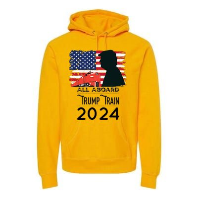 All Aboard Trump Train 2024 Vintage American Flag Apparel Premium Hoodie