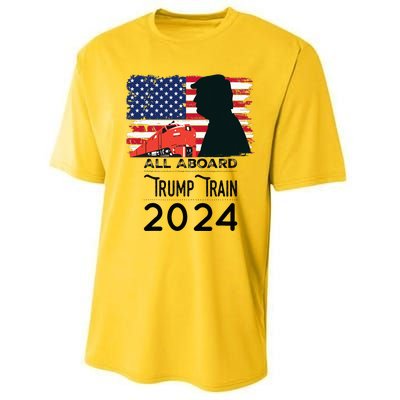 All Aboard Trump Train 2024 Vintage American Flag Apparel Performance Sprint T-Shirt