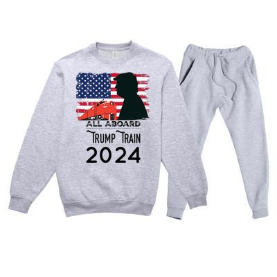 All Aboard Trump Train 2024 Vintage American Flag Apparel Premium Crewneck Sweatsuit Set