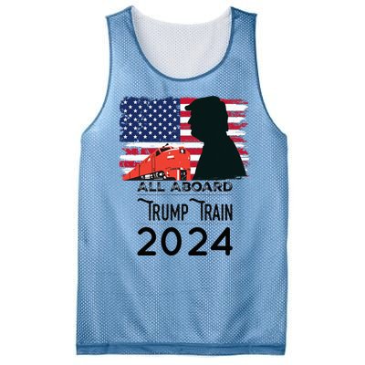 All Aboard Trump Train 2024 Vintage American Flag Apparel Mesh Reversible Basketball Jersey Tank