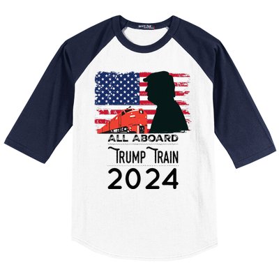 All Aboard Trump Train 2024 Vintage American Flag Apparel Baseball Sleeve Shirt