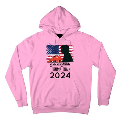 All Aboard Trump Train 2024 Vintage American Flag Apparel Hoodie