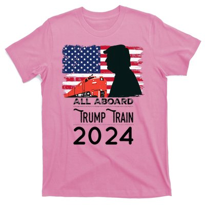 All Aboard Trump Train 2024 Vintage American Flag Apparel T-Shirt