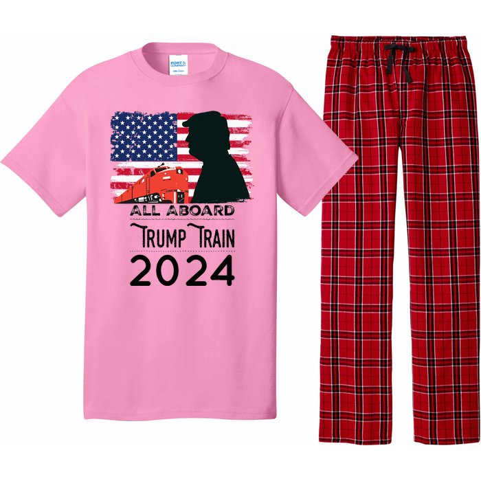 All Aboard Trump Train 2024 Vintage American Flag Apparel Pajama Set