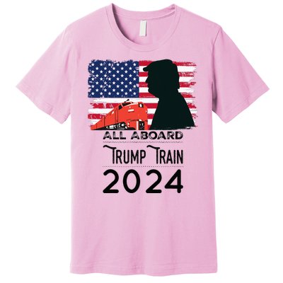 All Aboard Trump Train 2024 Vintage American Flag Apparel Premium T-Shirt