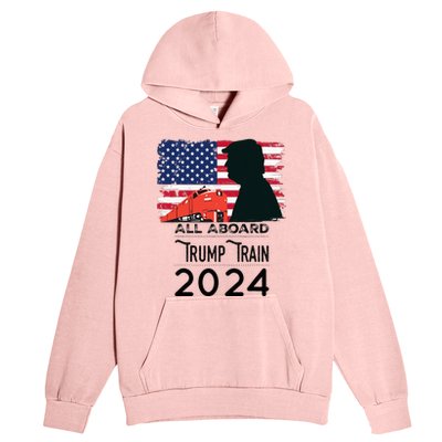 All Aboard Trump Train 2024 Vintage American Flag Apparel Urban Pullover Hoodie