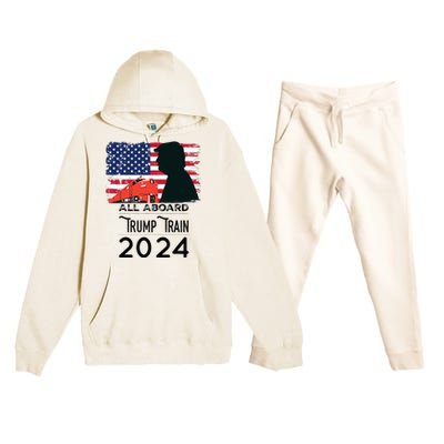 All Aboard Trump Train 2024 Vintage American Flag Apparel Premium Hooded Sweatsuit Set