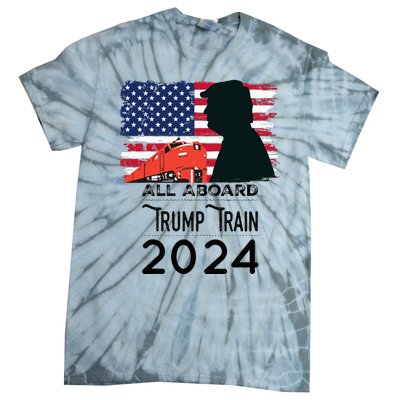 All Aboard Trump Train 2024 Vintage American Flag Apparel Tie-Dye T-Shirt