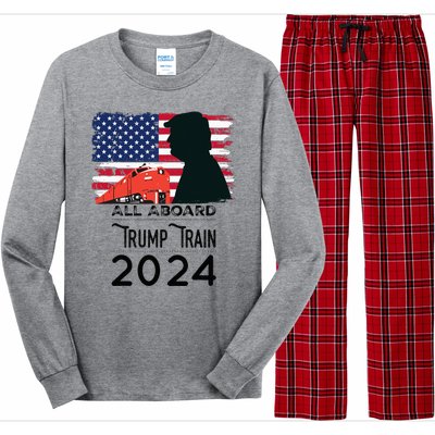 All Aboard Trump Train 2024 Vintage American Flag Apparel Long Sleeve Pajama Set