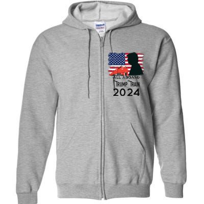 All Aboard Trump Train 2024 Vintage American Flag Apparel Full Zip Hoodie