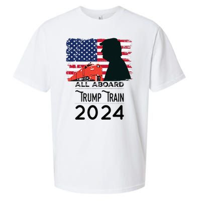 All Aboard Trump Train 2024 Vintage American Flag Apparel Sueded Cloud Jersey T-Shirt