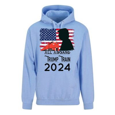 All Aboard Trump Train 2024 Vintage American Flag Apparel Unisex Surf Hoodie