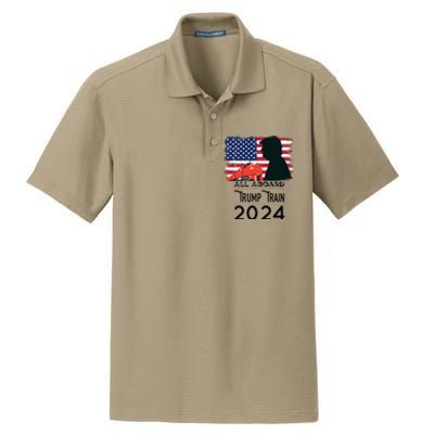 All Aboard Trump Train 2024 Vintage American Flag Apparel Dry Zone Grid Polo