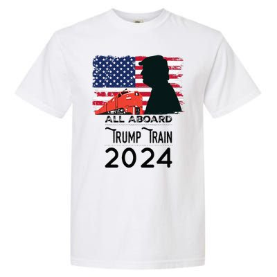 All Aboard Trump Train 2024 Vintage American Flag Apparel Garment-Dyed Heavyweight T-Shirt