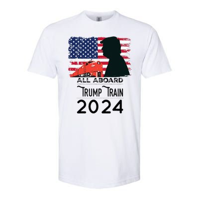 All Aboard Trump Train 2024 Vintage American Flag Apparel Softstyle CVC T-Shirt