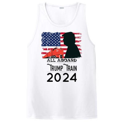 All Aboard Trump Train 2024 Vintage American Flag Apparel PosiCharge Competitor Tank