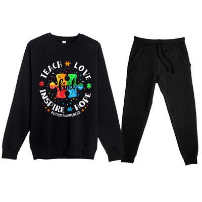 Autism Awareness Teacher Shirt Teach Hope Love Inspire Premium Crewneck Sweatsuit Set