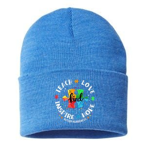 Autism Awareness Teacher Shirt Teach Hope Love Inspire Sustainable Knit Beanie