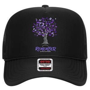 Alzheimer Awareness Tee For Men And Women Purple Butterfly High Crown Mesh Back Trucker Hat