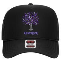 Alzheimer Awareness Tee For Men And Women Purple Butterfly High Crown Mesh Back Trucker Hat