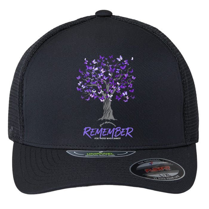 Alzheimer Awareness Tee For Men And Women Purple Butterfly Flexfit Unipanel Trucker Cap