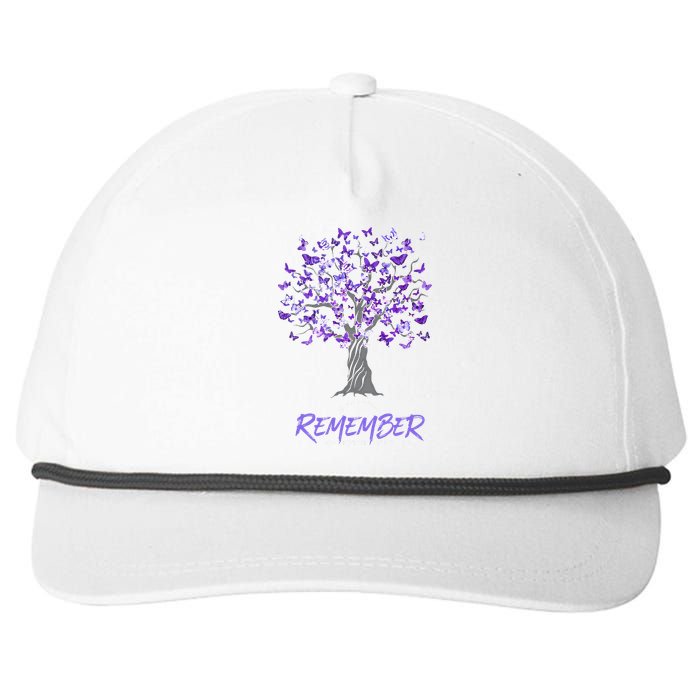 Alzheimer Awareness Tee For Men And Women Purple Butterfly Snapback Five-Panel Rope Hat