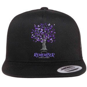 Alzheimer Awareness Tee For Men And Women Purple Butterfly Flat Bill Trucker Hat