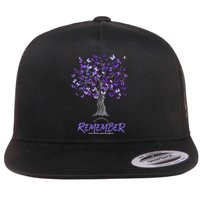 Alzheimer Awareness Tee For Men And Women Purple Butterfly Flat Bill Trucker Hat