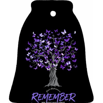 Alzheimer Awareness Tee For Men And Women Purple Butterfly Ceramic Bell Ornament