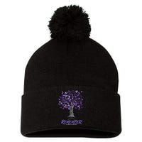 Alzheimer Awareness Tee For Men And Women Purple Butterfly Pom Pom 12in Knit Beanie