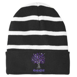 Alzheimer Awareness Tee For Men And Women Purple Butterfly Striped Beanie with Solid Band