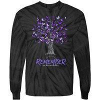 Alzheimer Awareness Tee For Men And Women Purple Butterfly Tie-Dye Long Sleeve Shirt