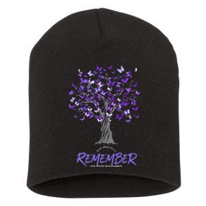 Alzheimer Awareness Tee For Men And Women Purple Butterfly Short Acrylic Beanie